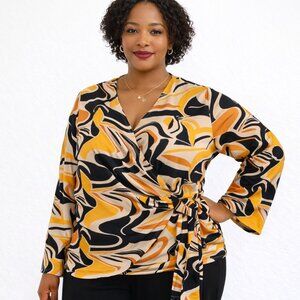 NWT - Plus Size 0X top. MONROE & MAIN faux wrap blouse w/ bell sleeves. Summer